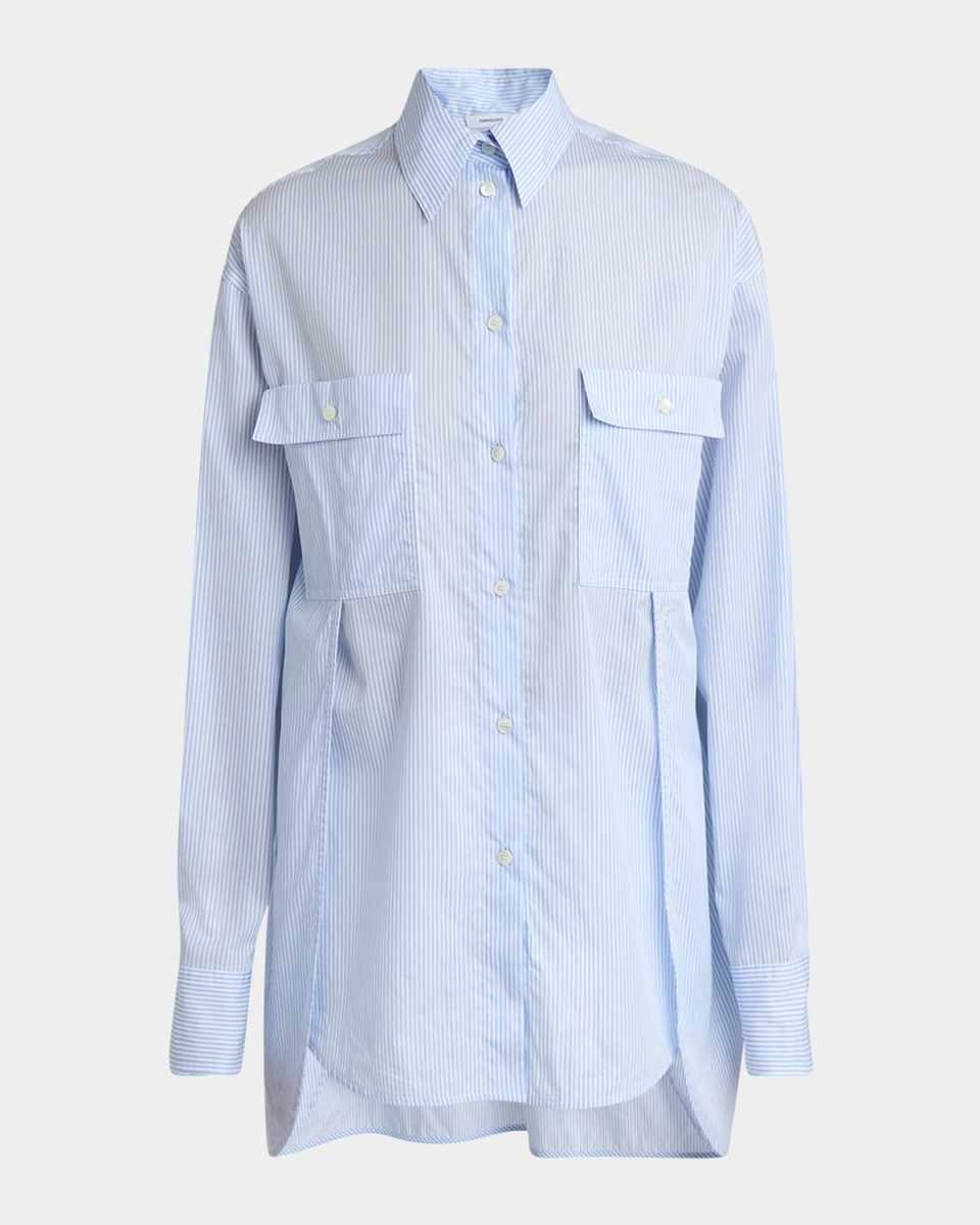 Splice-Hem Striped Button-Down Shirt